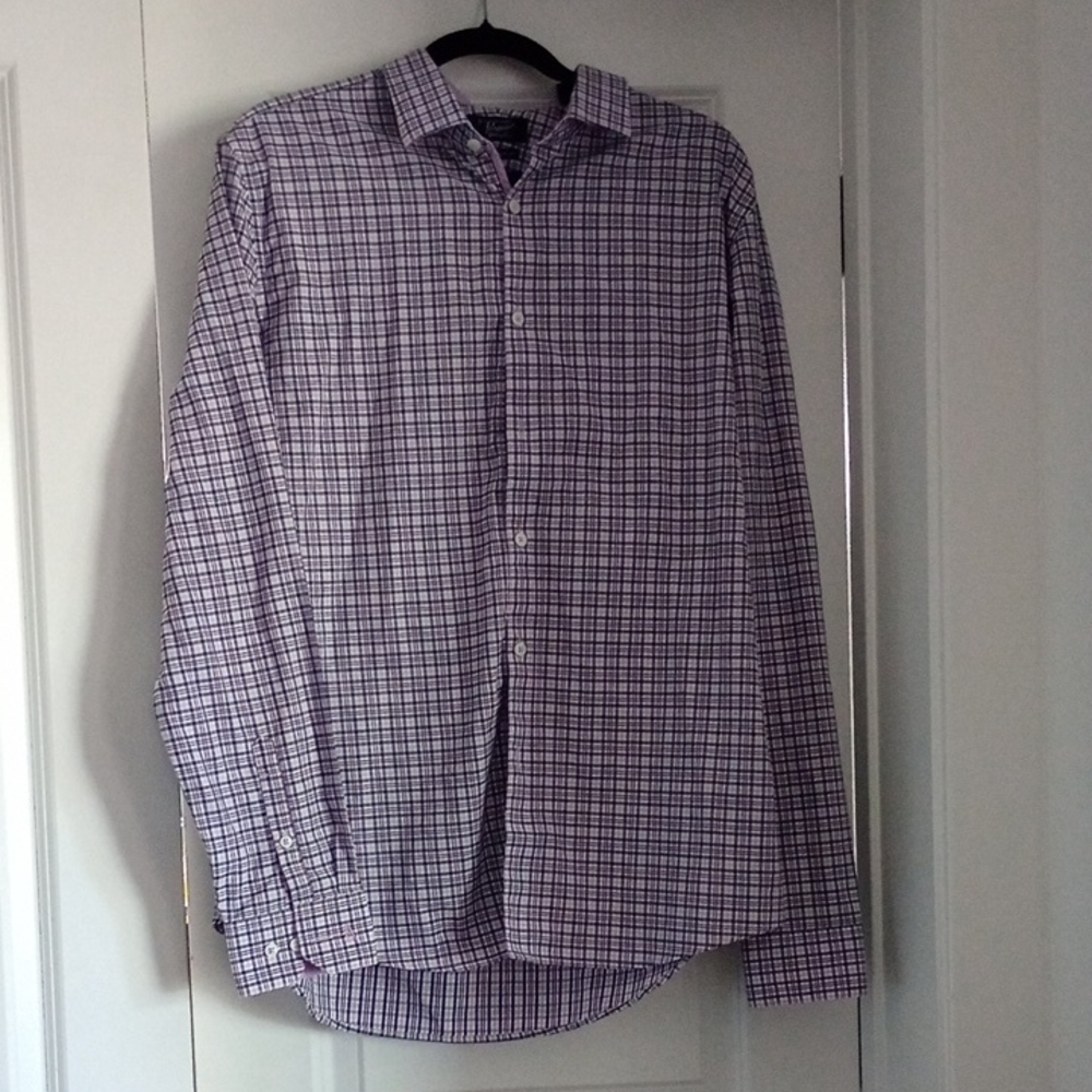 Vintage Penguin Men's Purple Check Button-Down Dress Shirt Slim Fit  16.5/ 36/37